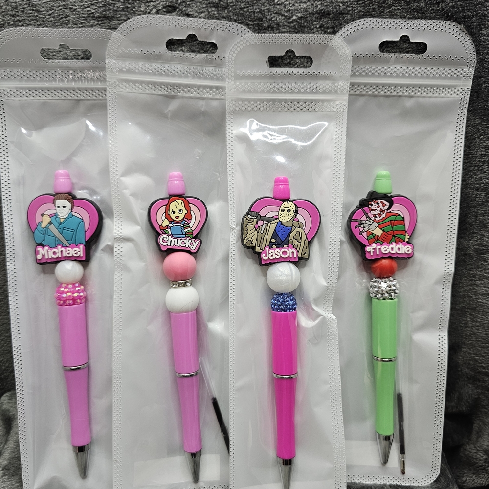 Four Colorful Beaded Pens With Horror Focal Beads